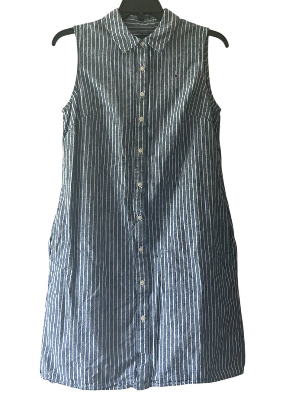 Tommy Hilfiger Sleeveless Shirt Dress Pin Stripe Size 8 Preppy Tailored i